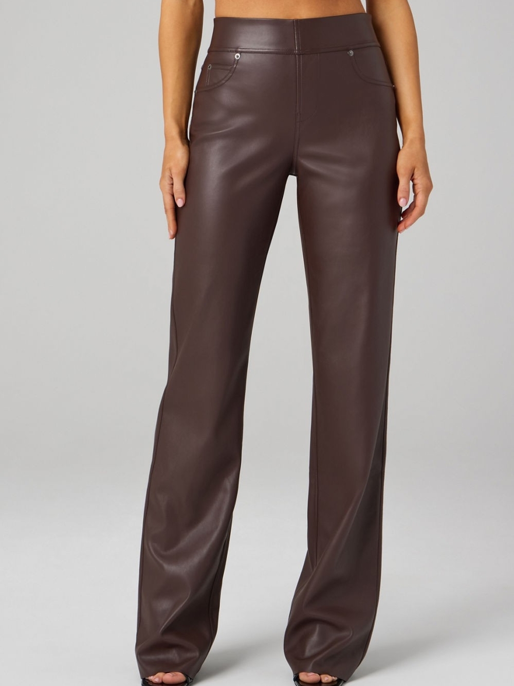 Fabletics Leatherette Straight Leg Pant In Cacao Brown Size Large Nwt